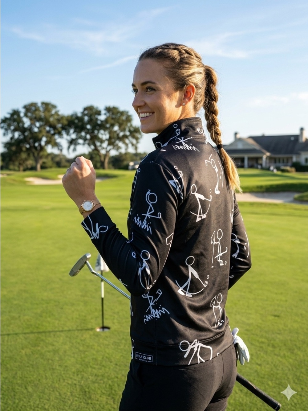 Black Golf-Print Performance Quarter-Zip Pullover